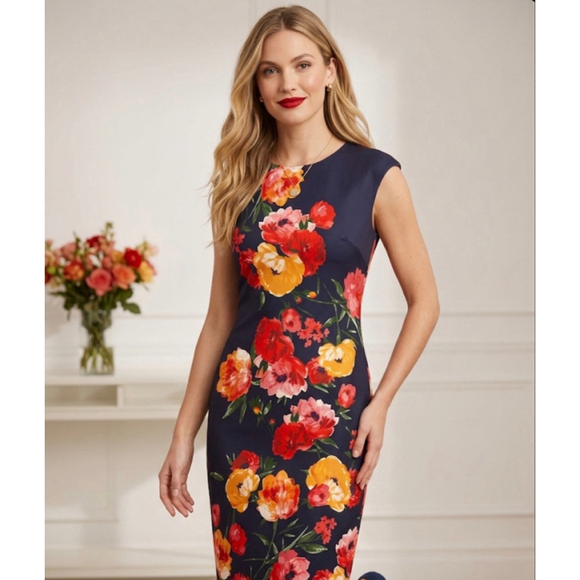 MARC NEW YORK ANDREW MARC Dresses & Skirts - MARC NEW YORK ANDREW MARC Navy Floral Sheath Dress Size 4